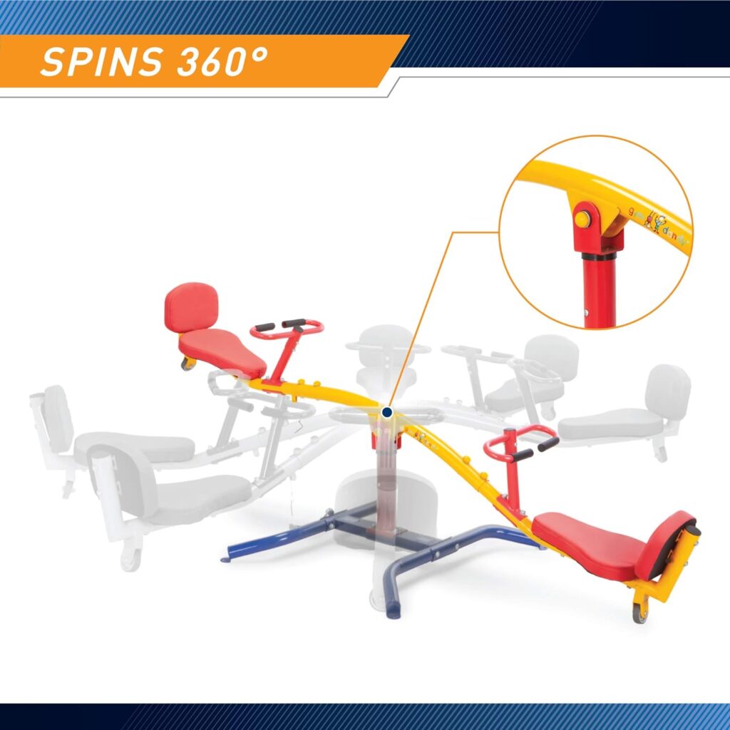 gym dandy Spinning Teeter Totter - Impact Absorbing Kids Playground Equipment - 360 Degree Rotation, Red, Yellow  Blue, 99 Inch, (TT360)
