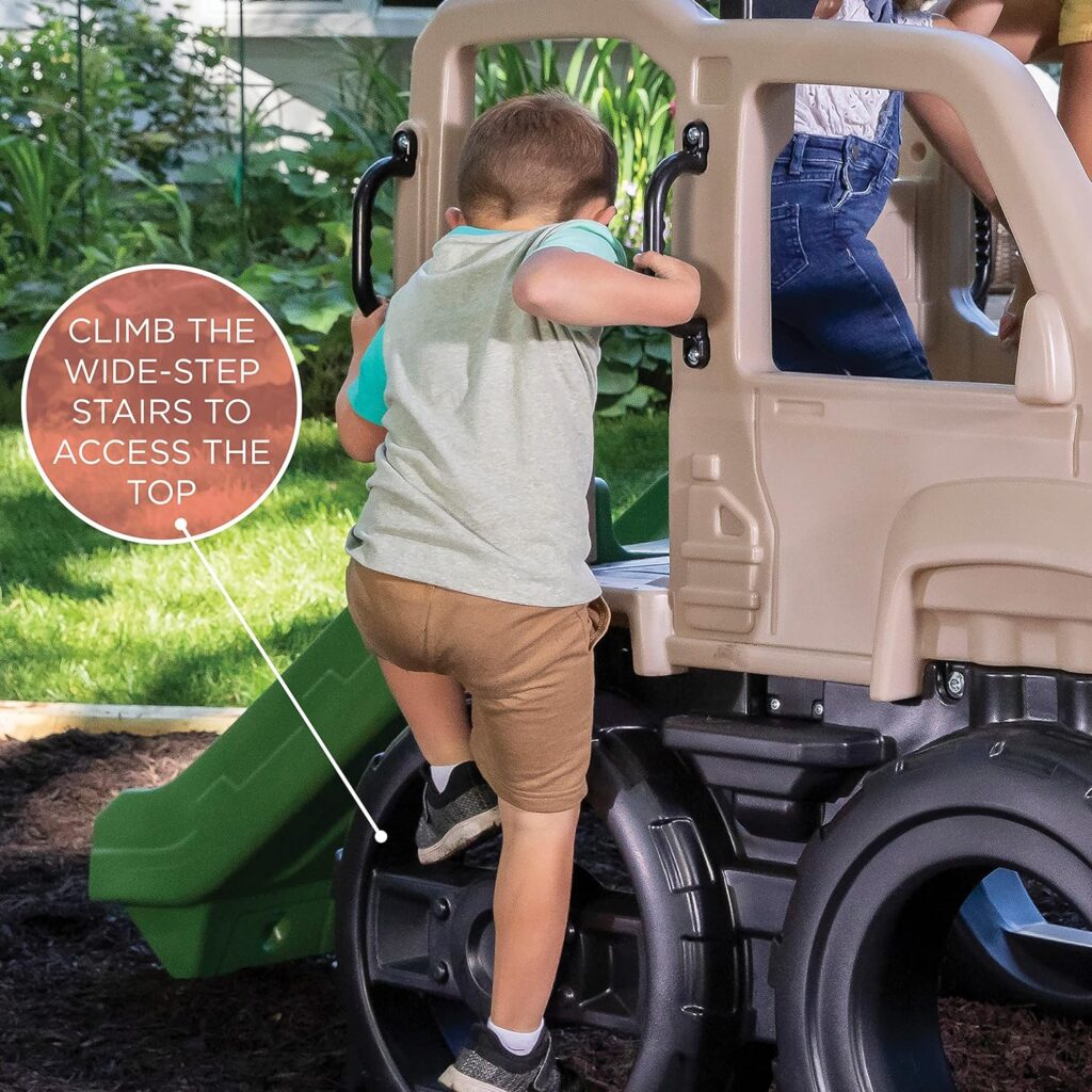 Step2 Safari Truck Climber Playset for Kids, Slide, Climbing Wall, Steering Wheel, and Binoculars, Toddlers Ages 2 –5 Years Old, Easy To Assemble, Kids Outdoor Playground for Backyard, Brown