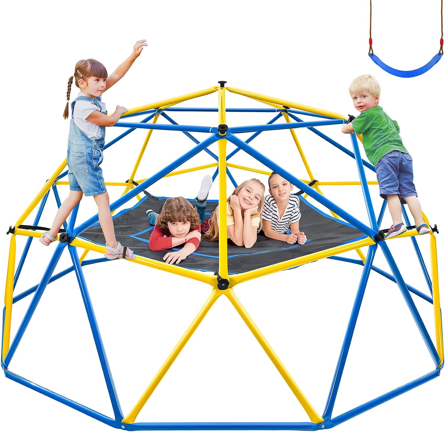 Jugader Upgraded 10FT Jungle Gym with Canopy and Swing, Climbing Dome for Kids Outdoor, Weight Capability 800LBS, Rust and UV Resistant Steel