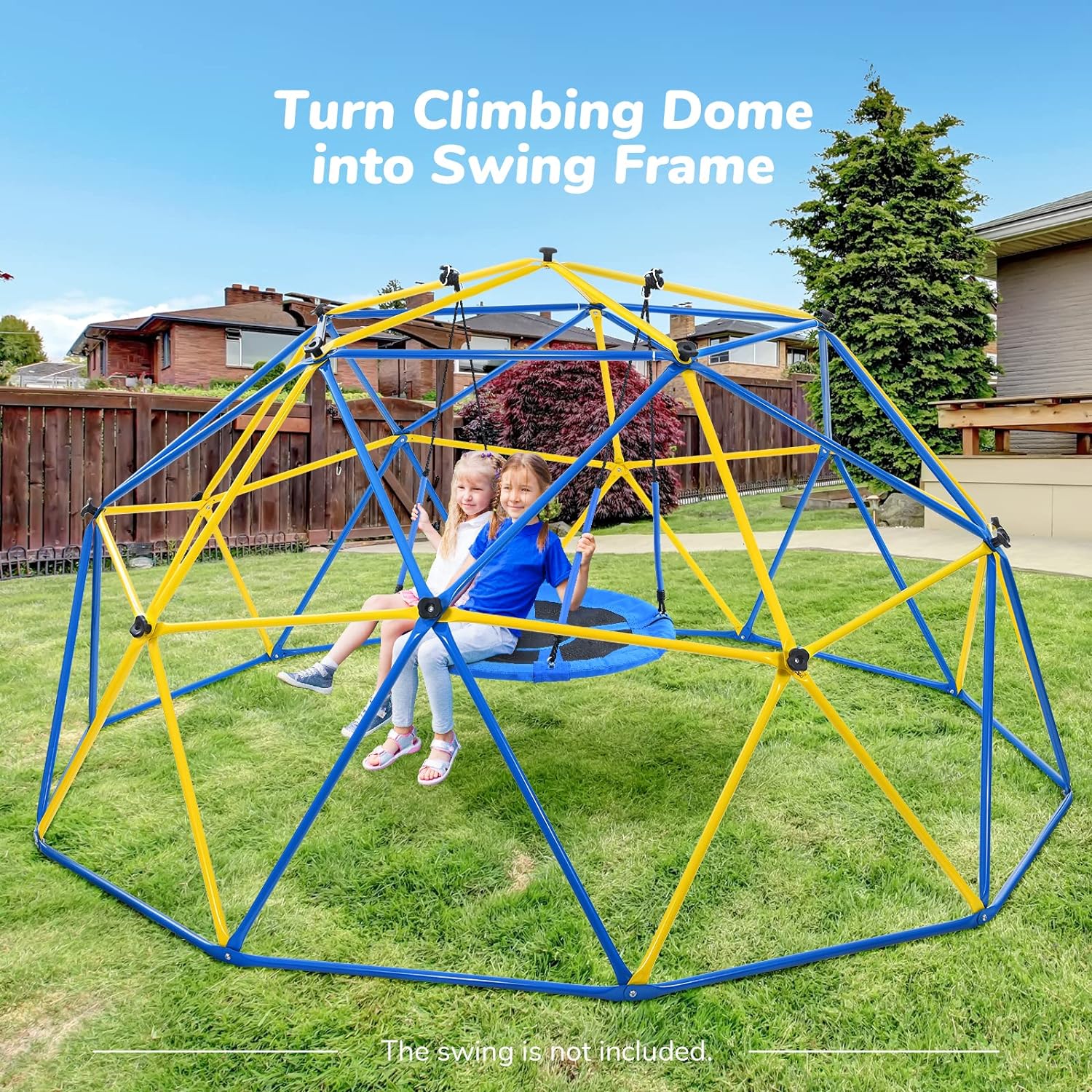 Jugader Upgraded 10FT Jungle Gym with Canopy and Swing, Climbing Dome for Kids Outdoor, Weight Capability 800LBS, Rust and UV Resistant Steel