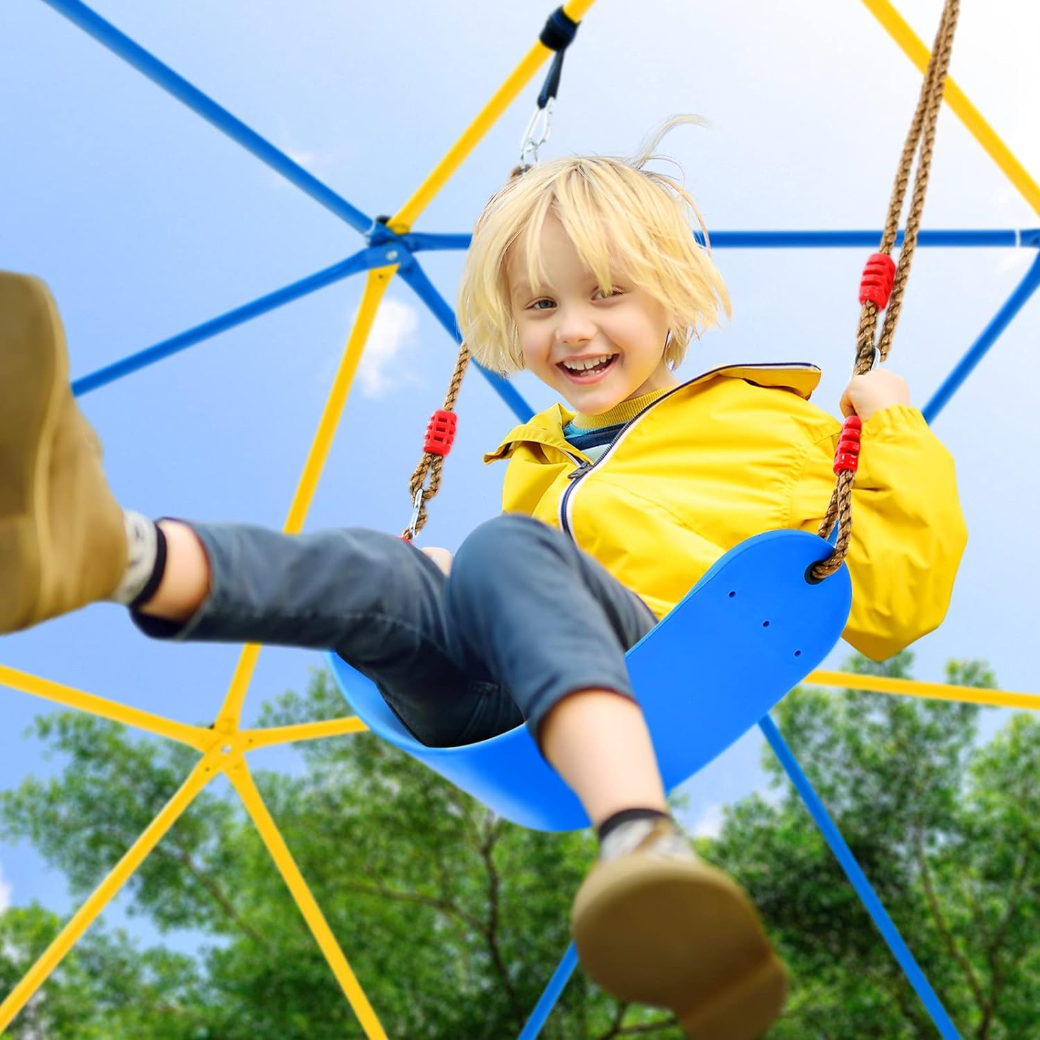 Jugader Upgraded 10FT Jungle Gym with Canopy and Swing, Climbing Dome for Kids Outdoor, Weight Capability 800LBS, Rust and UV Resistant Steel