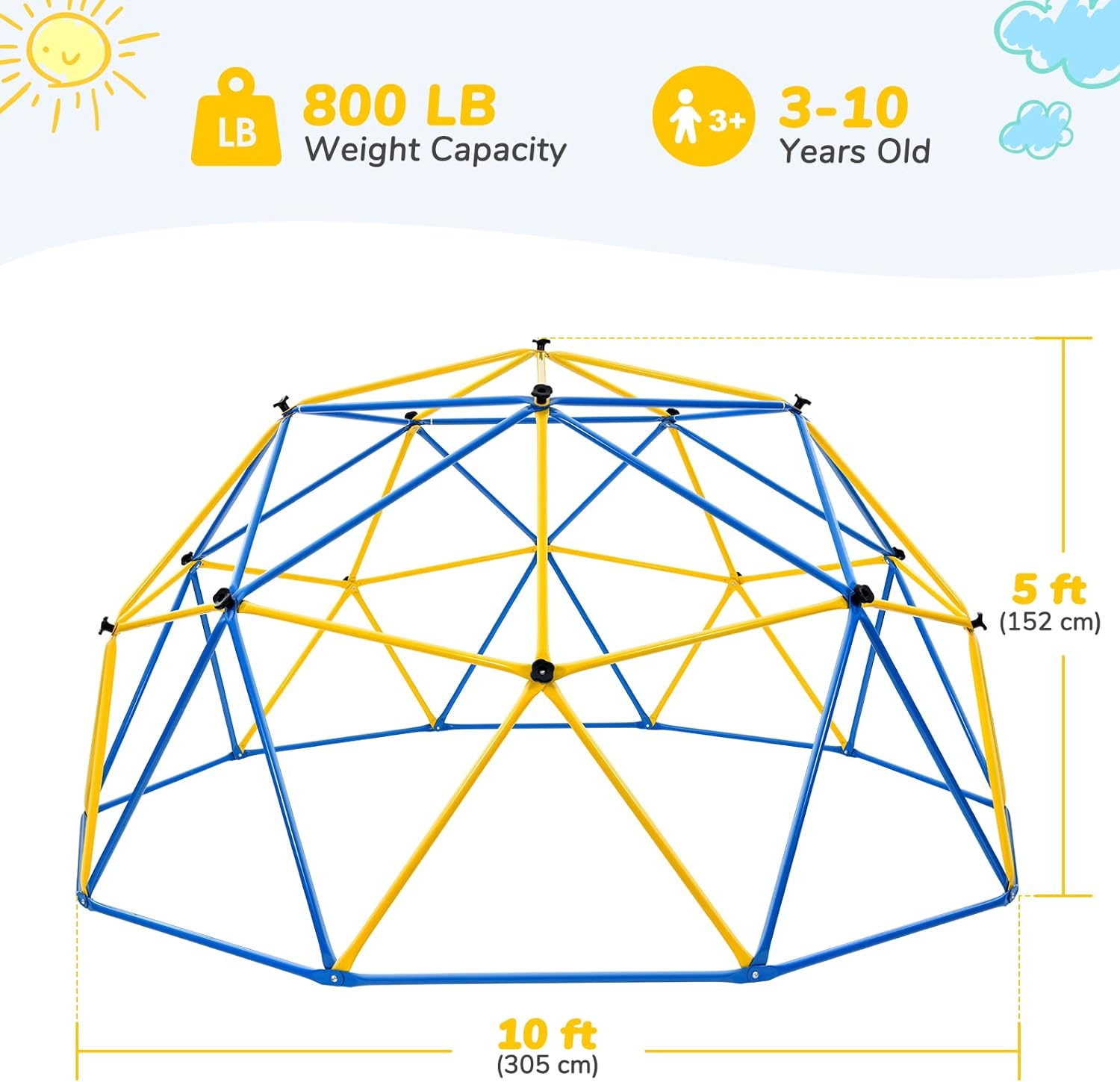 Jugader Upgraded 10FT Jungle Gym with Canopy and Swing, Climbing Dome for Kids Outdoor, Weight Capability 800LBS, Rust and UV Resistant Steel