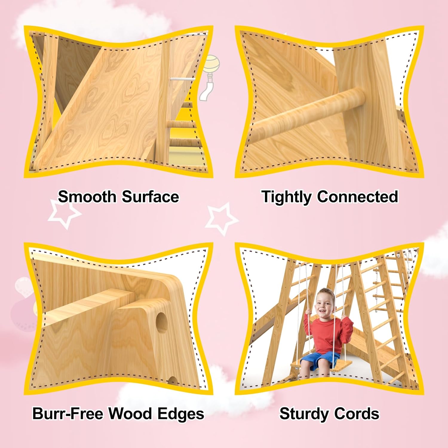 Baby Climbing Toys Indoor, 66inch Indoor Jungle Gym, Toddler Indoor Playground Set 8-in-1 with Armband, Swing, Monkey Bar, Slide, Rock Climb Wall, Wood  Rope Ladder, Rope Wall Ladder for Kids 1-8yrs