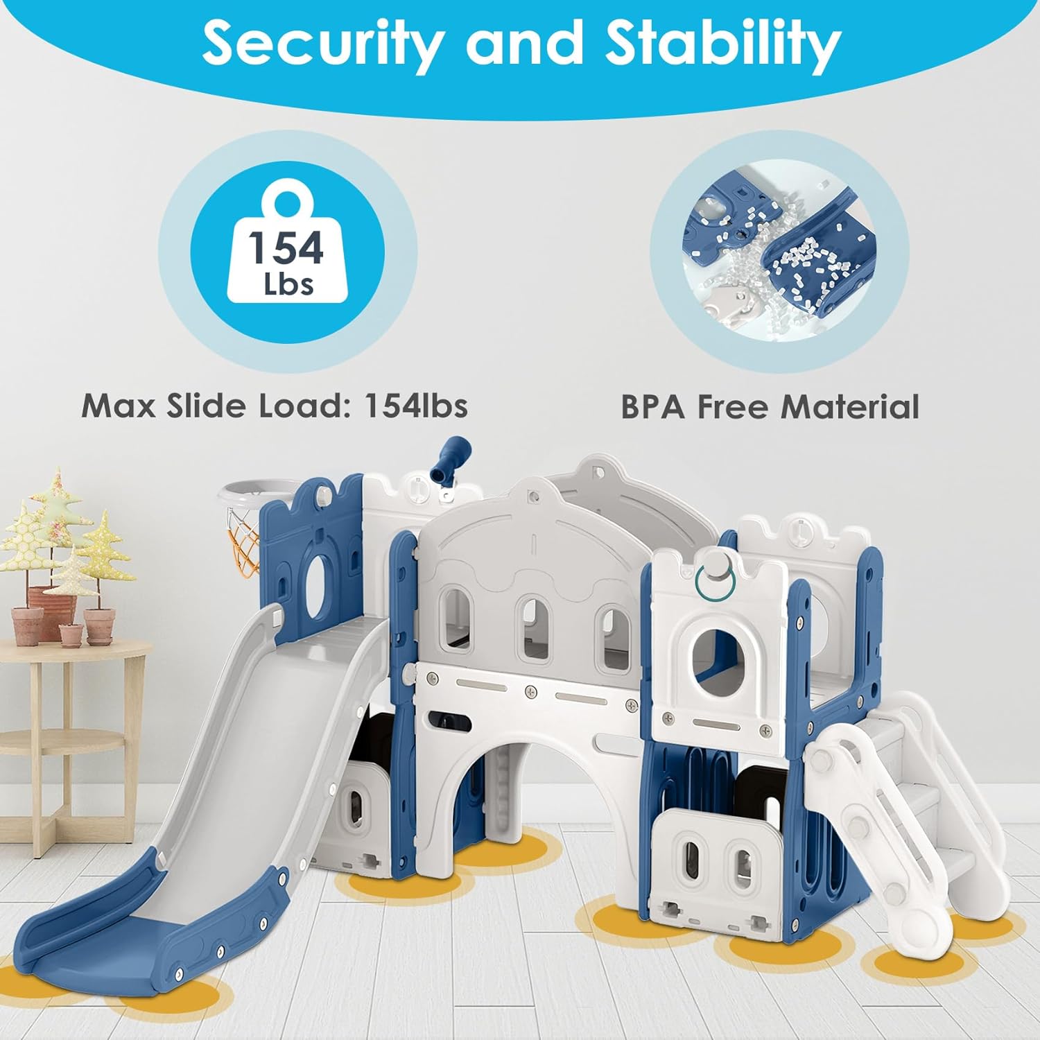 BIERUM 8 in 1 Toddler Slide, Kids Slide for Toddlers Age 1+ with Extra Long Aisle, Storage Space, Ring Toss and Basketball, Outdoor Indoor Slide Playset Toddler Playground Easy Assembly