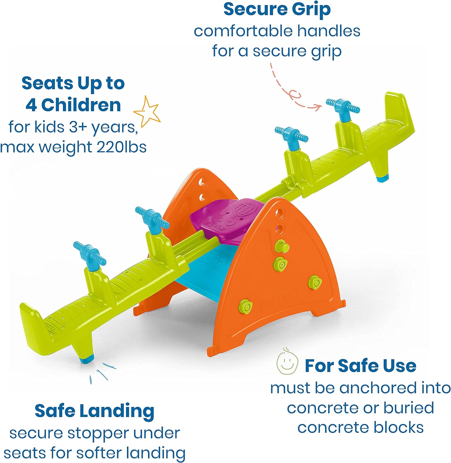 ECR4Kids Quad Seesaw Teeter-Totter for 4 Kids - Sturdy and Durable for Home, Daycare or Preschool Use, Large