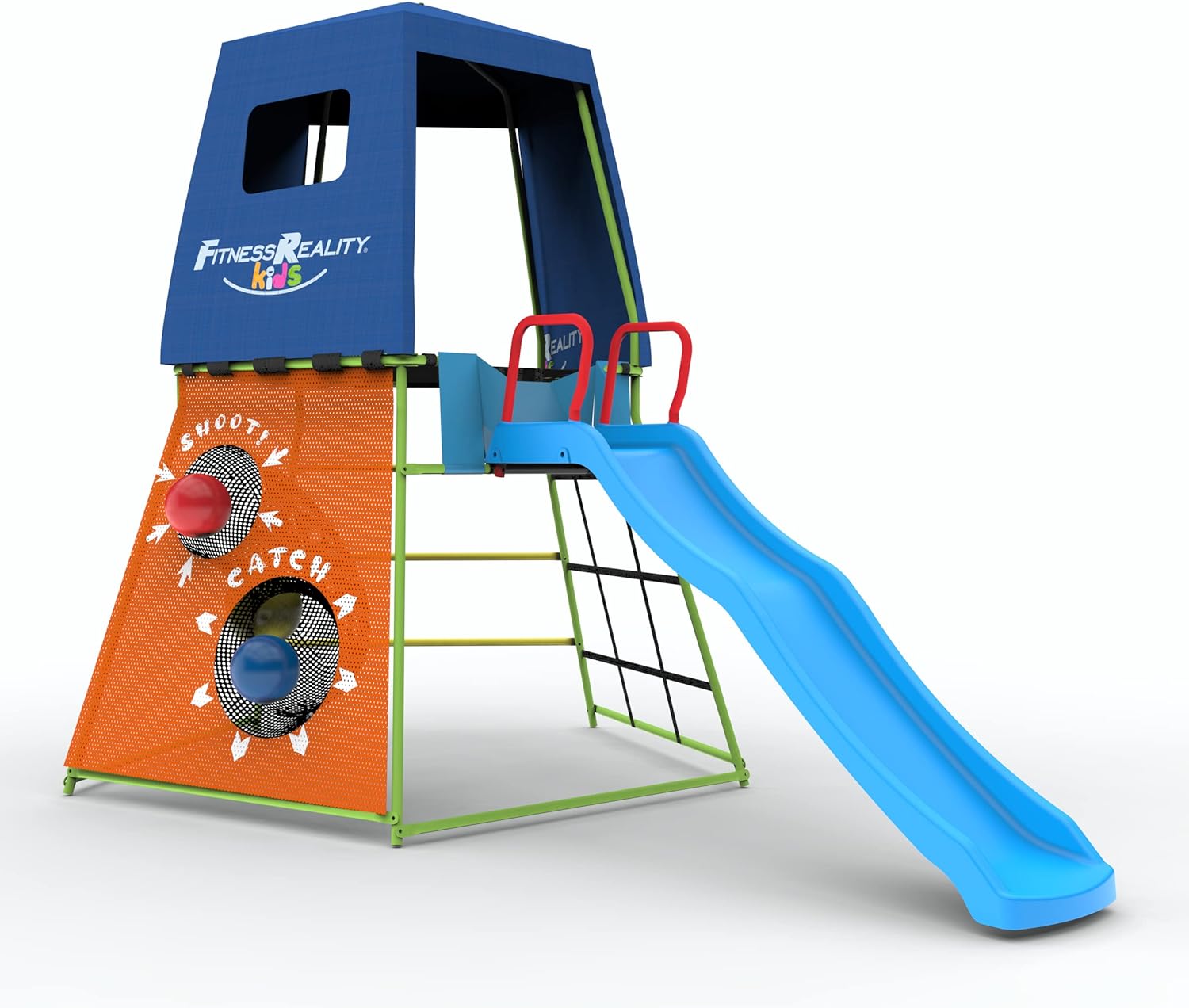 Fitness Reality Kids Explorer Adventure Climbing Fort with Platform, Playground Slide and Play Tent, Outdoor Jungle Gym for Backyard, Kids Ages 3-10 (8631)