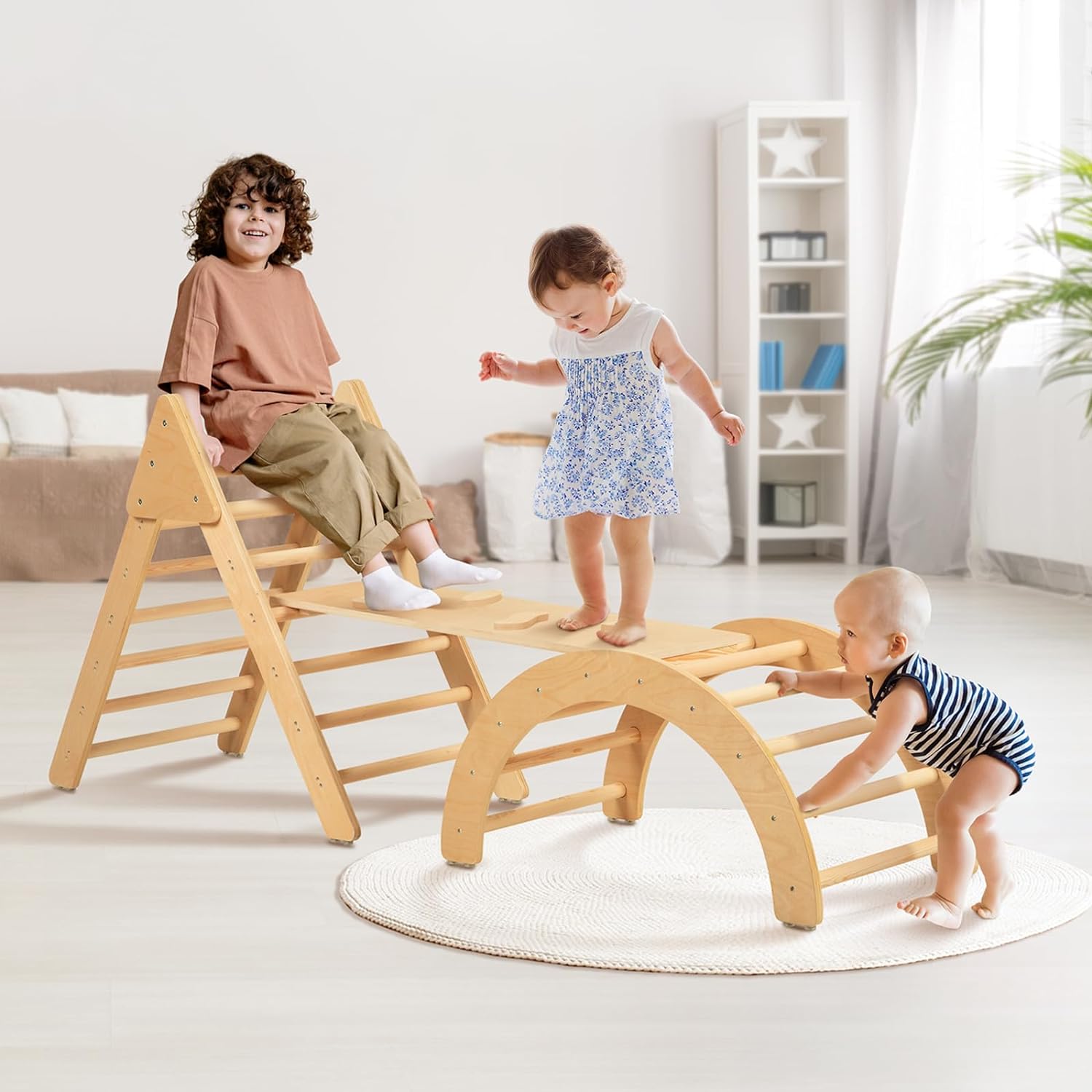 OOOK 3 in 1 Pikler Triangle Set, Montessori Climbing Set Suitable for Toddlers to pre-Schoolers, Indoor Foldable Jungle Gym, Climbing Triangle for Kids Aged 2-6 Years, Pikler for Kids