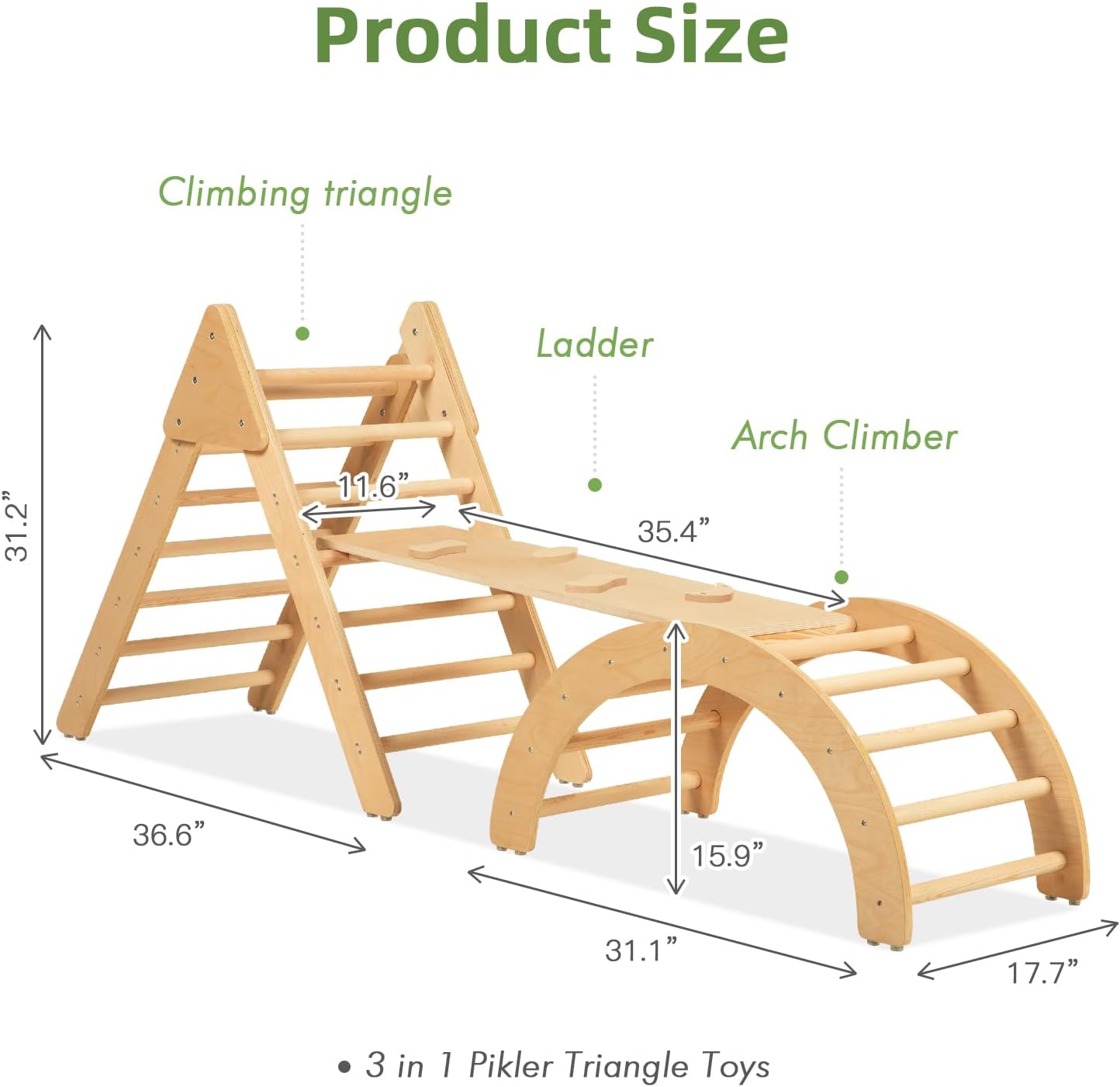 OOOK 3 in 1 Pikler Triangle Set, Montessori Climbing Set Suitable for Toddlers to pre-Schoolers, Indoor Foldable Jungle Gym, Climbing Triangle for Kids Aged 2-6 Years, Pikler for Kids