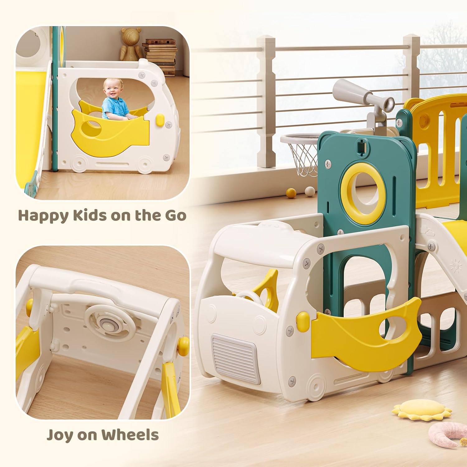 8 in 1 Toddler Slide Set, Kids Slide for Toddlers, Toddler Climber Slide PlaySet with Basketball Hoop,Outdoor Indoor Playground for Toddlers Upgraded