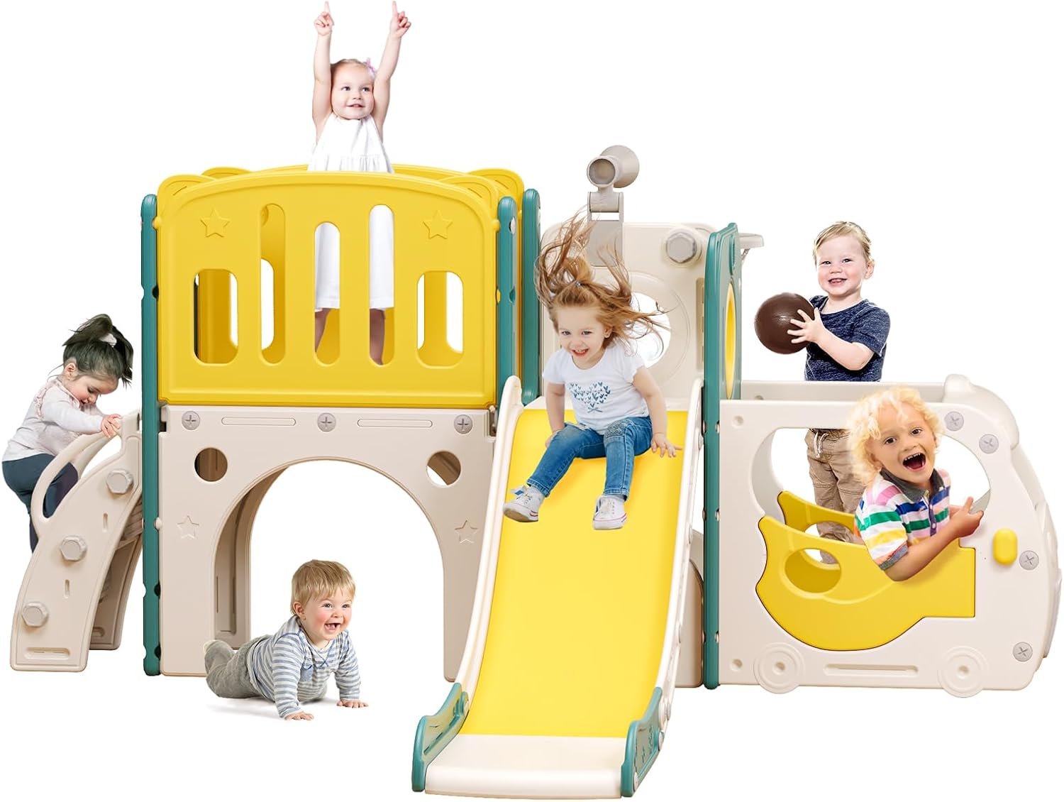 8 in 1 Toddler Slide Set, Kids Slide for Toddlers, Toddler Climber Slide PlaySet with Basketball Hoop,Outdoor Indoor Playground for Toddlers Upgraded