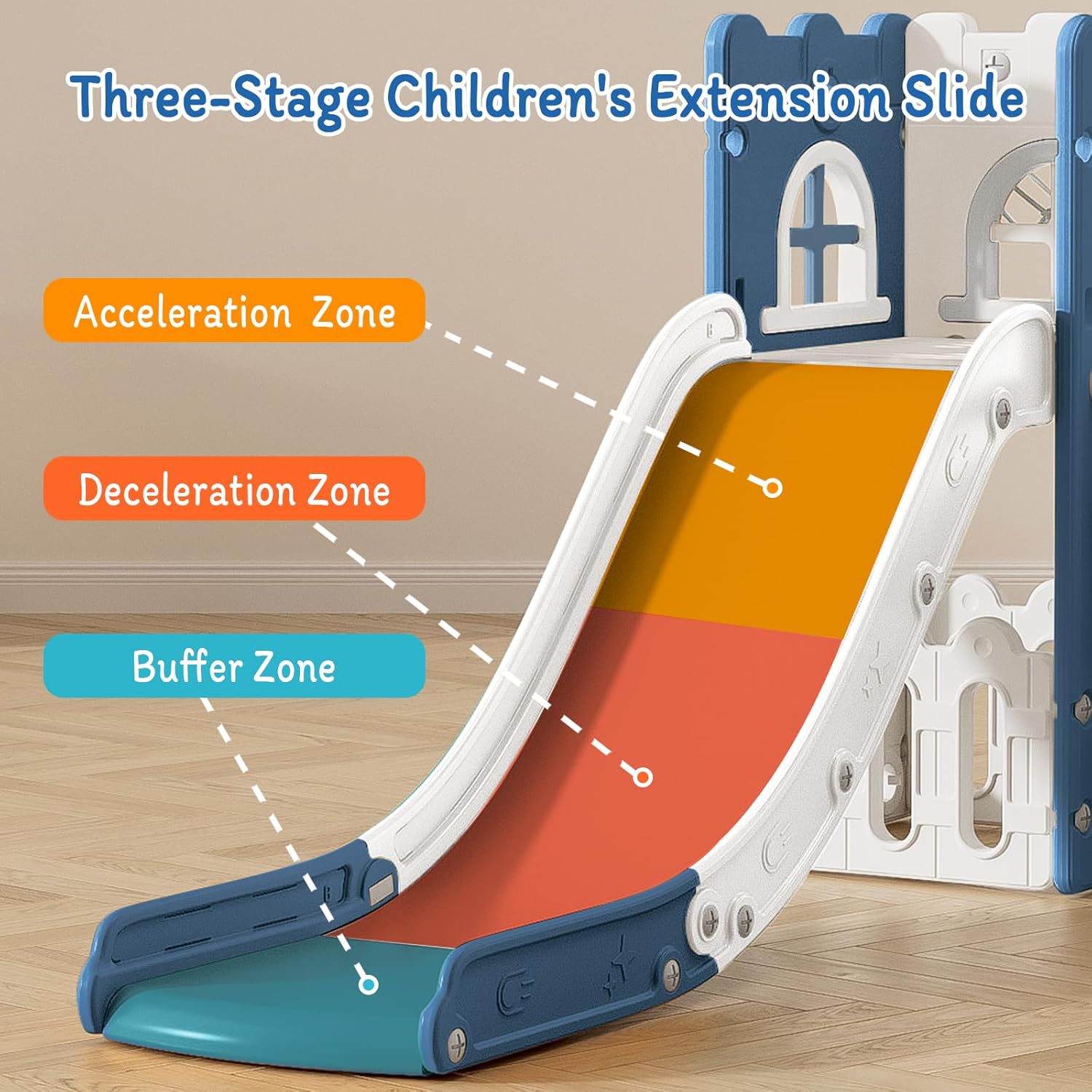 6 in 1 Toddler Slide for Toddler Age 1-3,Kids Climber Slider for Indoor Outdoor Playground with Basketball Hoop,Storage and Telescope,L Shaped Slide for Toddler Climber Playset