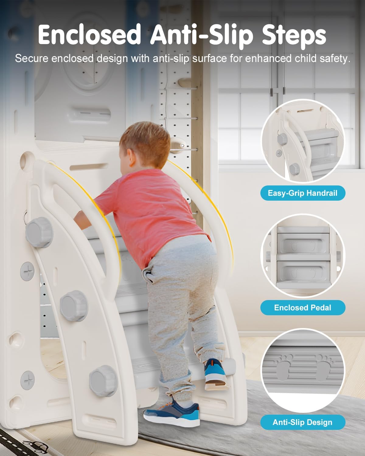Babytronic Toddler Slide, 8 in 1 Kids Slide with Basketball Hoop, Telescope and Climber, Baby Slide Toddler Playground, Indoor Outdoor Playset for Toddlers Age 1-3, Kids Indoor Playground (WhiteGray)