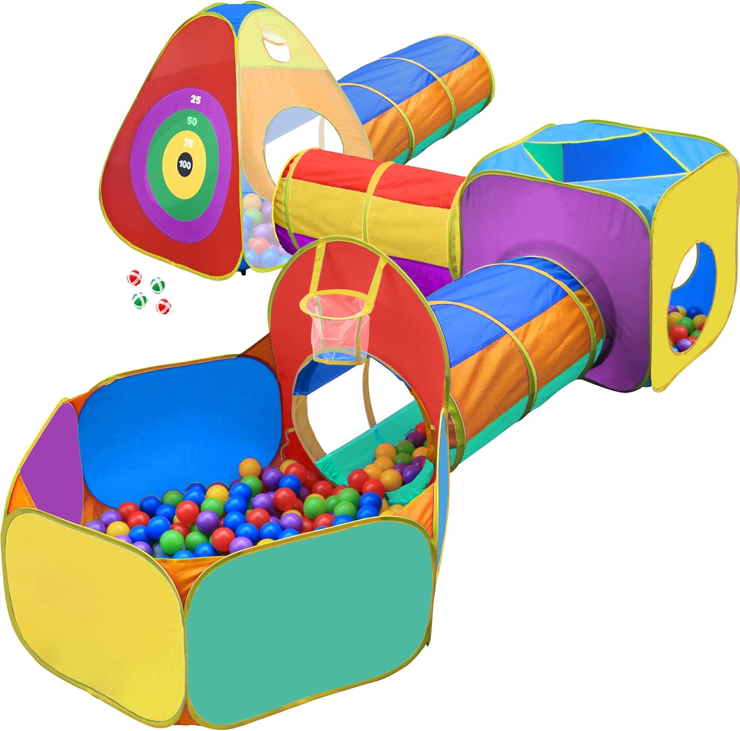 Gift for Toddler Boys  Girls, Ball Pit, Play Tent and Tunnels for Kids, Best Birthday Gift for 3 4 5 Year Old Pop Up Baby Play Toy, Target Game w/ 4 Darts Indoor  Outdoor