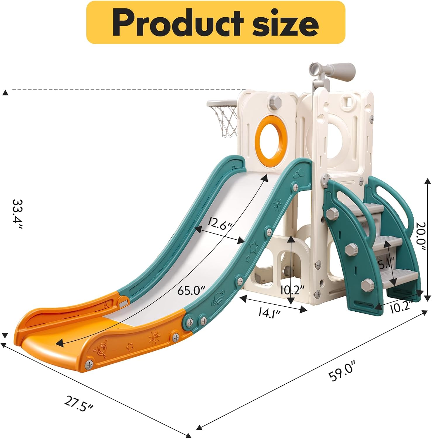 6 in 1 Toddler Playset with Slide,Toddler Slide,Slide for Kids with Basketball Hoop,Ball,Ring Toss,Kids Slide Toddler Playground Toddler Slide Indoor Outdoor Toys