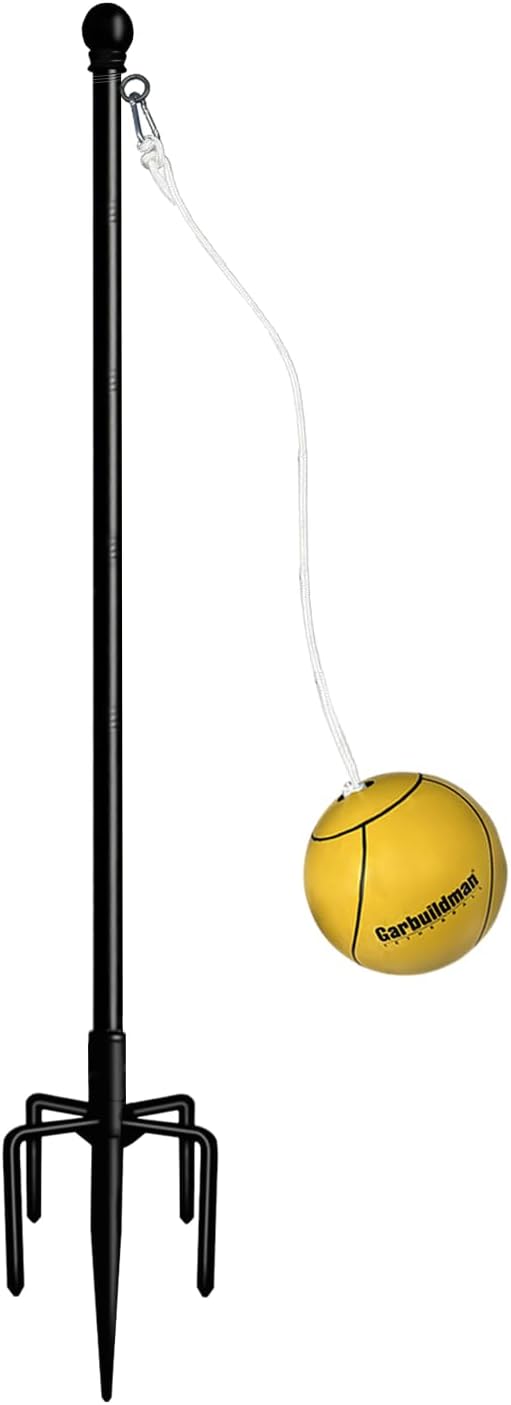 Garbuildman Tetherball Set with Ball  Rope for Outdoor Backyard, Adjustable Tether Ball Pole with Reinforced 5-Prong Base for Playground, Outside Ball Games Sports for Kids  Adults, Black