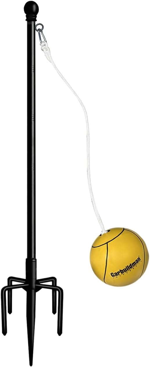 Garbuildman Tetherball Set with Ball  Rope for Outdoor Backyard, Adjustable Tether Ball Pole with Reinforced 5-Prong Base for Playground, Outside Ball Games Sports for Kids  Adults, Black
