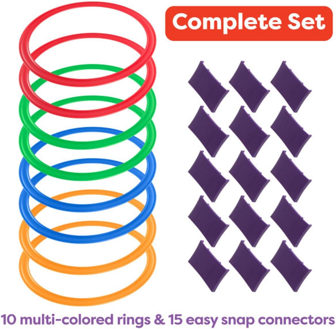 Hey! Play! Hopscotch Ring Game-10 Multi-Colored Plastic Rings and 15 Connectors for Indoor or Outdoor Use-Fun Creative Play Set for Girls and Boys