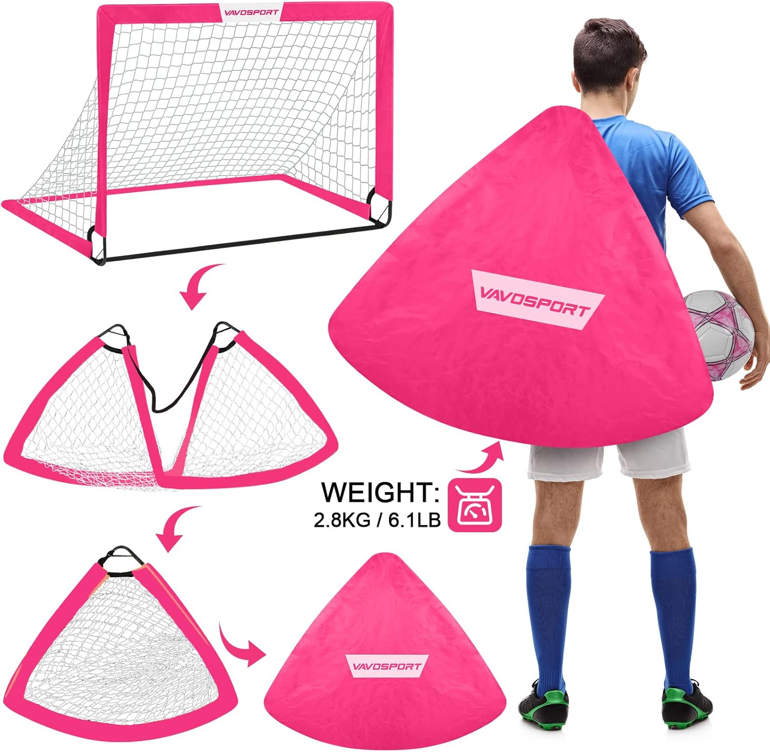 Kids Soccer Goals for Backyard Set - 2 of 4 x 3 Portable Soccer Goal Training Equipment, Pop Up Toddler Soccer Net with Soccer Ball, Soccer Set for Kids and Youth Outdoor Games, Sports, Play