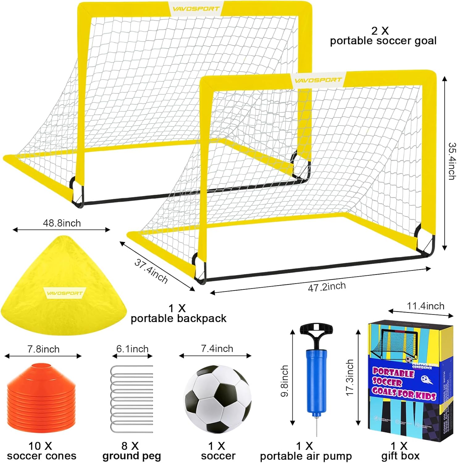 Kids Soccer Goals for Backyard Set - 2 of 4 x 3 Portable Soccer Goal Training Equipment, Pop Up Toddler Soccer Net with Soccer Ball, Soccer Set for Kids and Youth Outdoor Games, Sports, Play