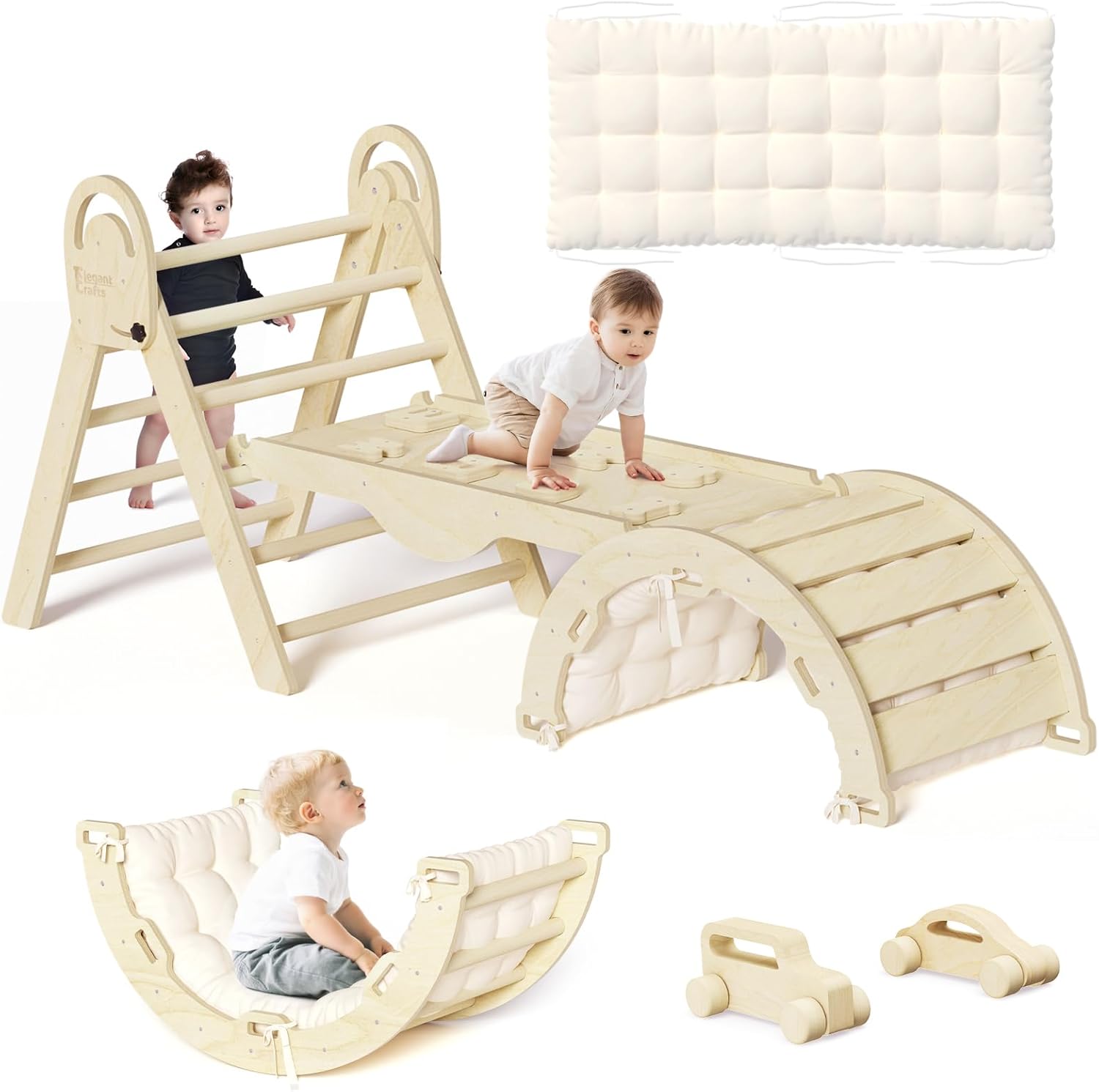 Pikler Triangle Set with Cushion, Montessori Climbing Set, Indoor Climb Toys, Indoor Playground Jungle Gyms, 9 Combinations Climbing Toy Set for Toddler, Baby, Kids 1-4 Pikler Triangle Set with Cushion, Montessori Climbing Set, Indoor Climb Toys, Indoor Playground Jungle Gyms, 9 Combinations Climbing Toy Set for Toddler, Baby, Kids 1-4