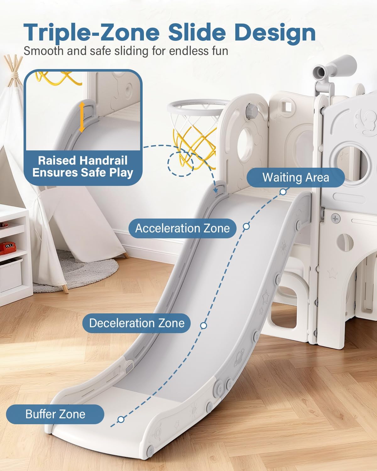 Babytronic Toddler Slide Set, 8 in 1 Kids Slide with Climber, Indoor Outdoor Slide for Toddlers Age 1-3, Toddler Playset with Basketball Hoop and Tunnel, Toddler Indoor Outdoor Playground (WhiteGray) Babytronic Toddler Slide Set, 8 in 1 Kids Slide with Climber, Indoor Outdoor Slide for Toddlers Age 1-3, Toddler Playset with Basketball Hoop and Tunnel, Toddler Indoor Outdoor Playground (WhiteGray)