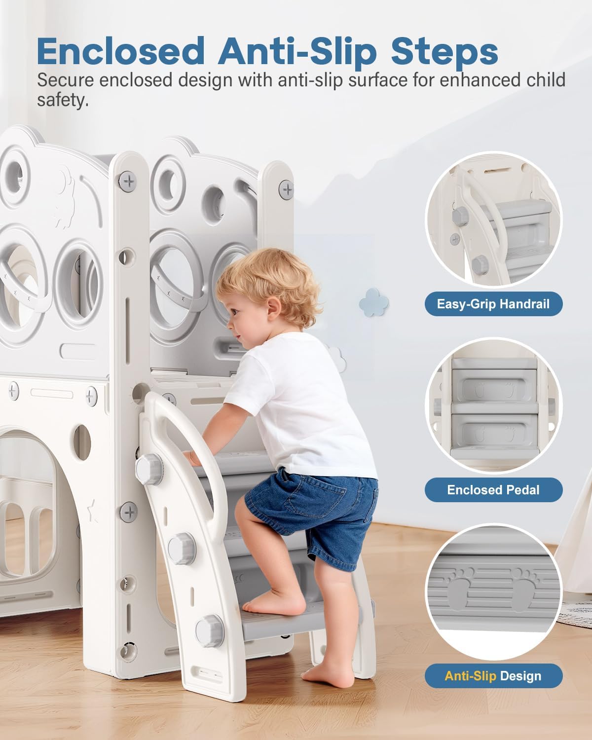 Babytronic Toddler Slide Set, 8 in 1 Kids Slide with Climber, Indoor Outdoor Slide for Toddlers Age 1-3, Toddler Playset with Basketball Hoop and Tunnel, Toddler Indoor Outdoor Playground (WhiteGray) Babytronic Toddler Slide Set, 8 in 1 Kids Slide with Climber, Indoor Outdoor Slide for Toddlers Age 1-3, Toddler Playset with Basketball Hoop and Tunnel, Toddler Indoor Outdoor Playground (WhiteGray)