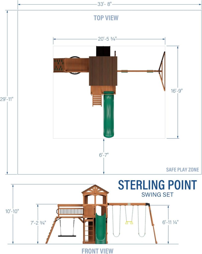 Backyard Discovery Sterling Point Cedar Wood Swing Set with Wave Slide, Raised Clubhouse, Wooden Bridge, Rock Wall, Belt Swings, Web Swing, Trapeze, Balcony, Climbing Wall, Ladder, Outdoor Playset
