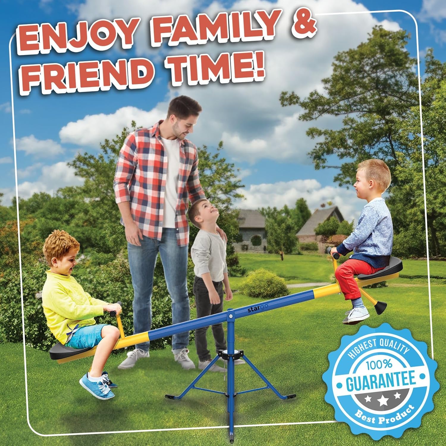 Stargo Swivel Teeter Totter Indoor for Toddlers Age 2-5, 360 Seesaw Frame Expands for Kids Outdoors for Ages 4 5 6 7 8 9 10, Outside Toys Playground Equipment