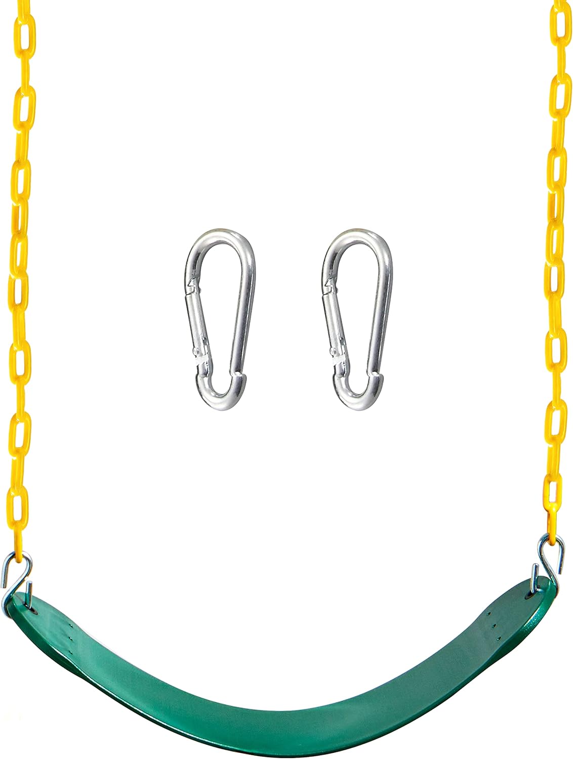 TURFEE Heavy Duty Swing Seat Green Color with 66” Chain, Swing Set Accessories Replacement with Snap Hooks for Kids Outdoor Play Playground TURFEE Heavy Duty Swing Seat Green Color with 66” Chain, Swing Set Accessories Replacement with Snap Hooks for Kids Outdoor Play Playground
