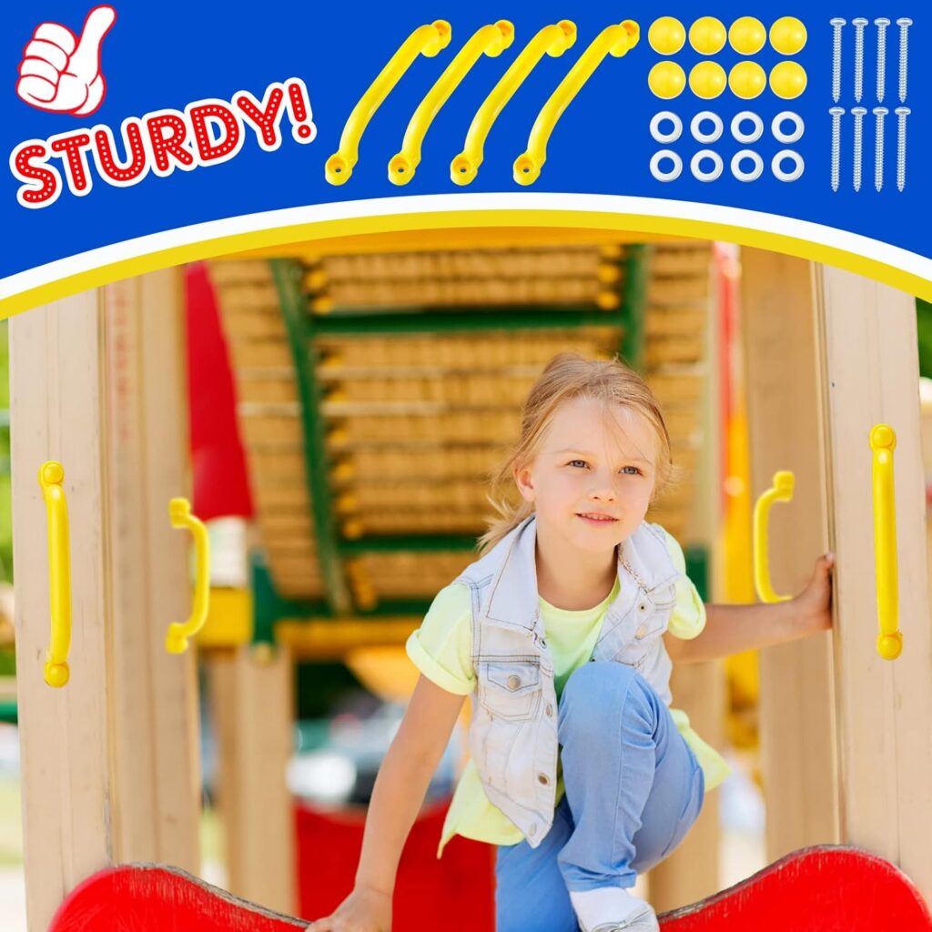 Deekin 9 Pcs Playground Accessories Swing Set Pirate Playground Equipment Set Include Plastic Wheel, Telescope, Periscope, Telephone, Safety Handle Bars for Outdoor Playhouse(Yellow, Blue)