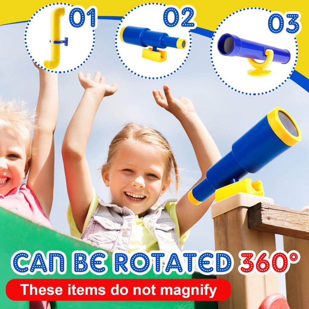 Deekin 9 Pcs Playground Accessories Swing Set Pirate Playground Equipment Set Include Plastic Wheel, Telescope, Periscope, Telephone, Safety Handle Bars for Outdoor Playhouse(Yellow, Blue)