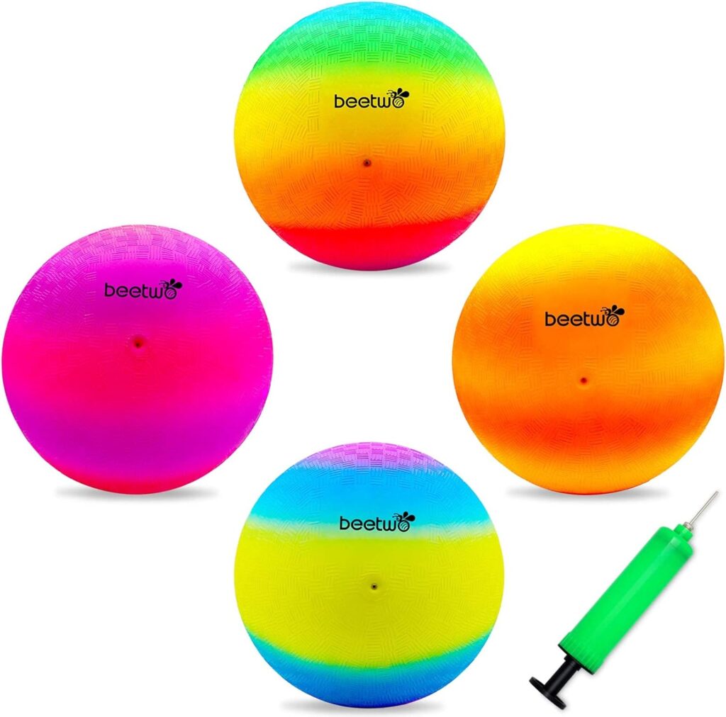 Four Square Balls, 8.5 Inch Playground Ball for Kids Outdoor Dodgeball Kickball Handball Game with Hand Pump Four Square Balls, 8.5 Inch Playground Ball for Kids Outdoor Dodgeball Kickball Handball Game with Hand Pump