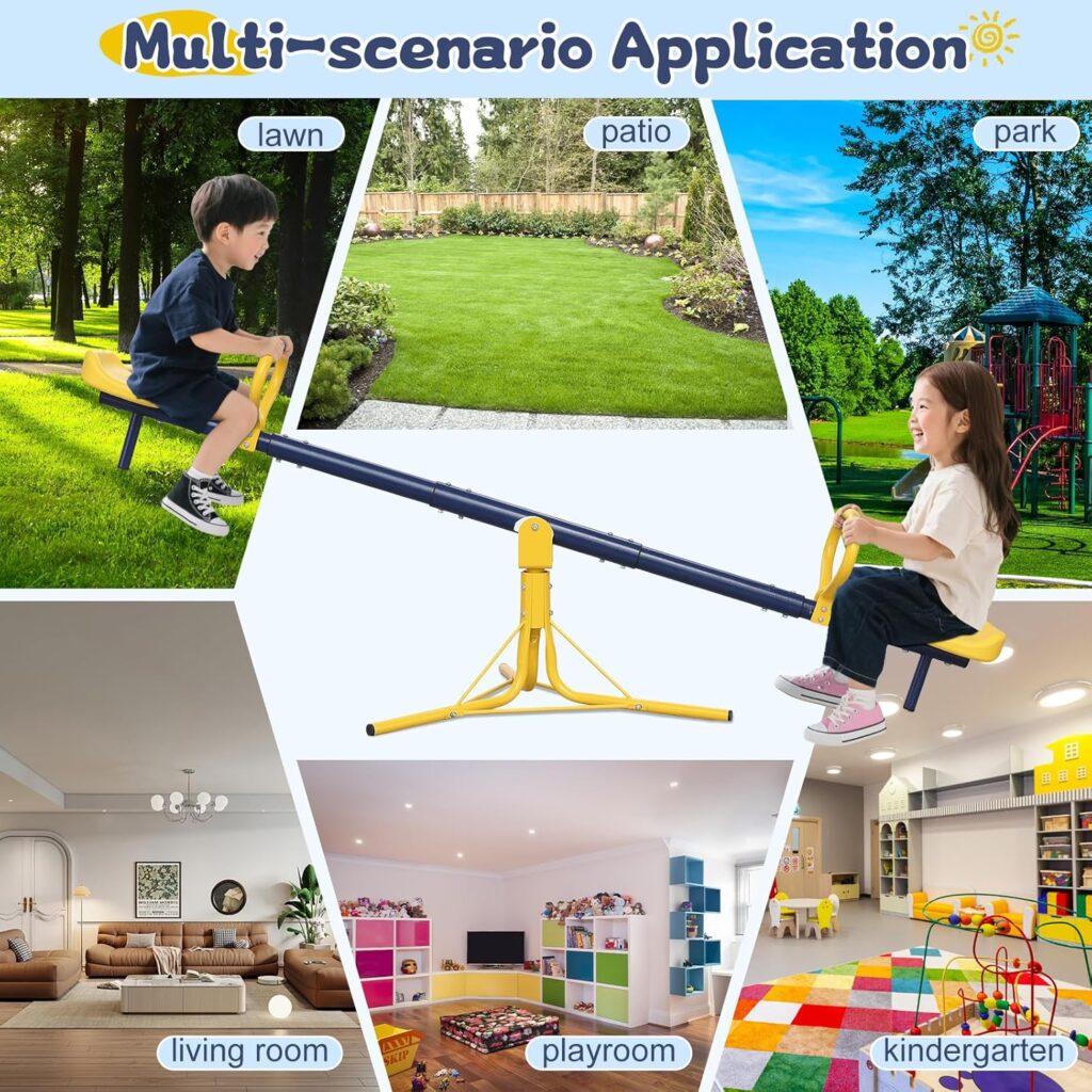 TAILERNRUYE Seesaw for Kids Outdoor,68.5 inch Teeter Totter SitSpin Outdoor Toys Swiveling 360 Degrees Rotating for Children Sitting Height of 21.6–28.4 in Age 3-8 Courtyard Park Playground Balcony TAILERNRUYE Seesaw for Kids Outdoor,68.5 inch Teeter Totter SitSpin Outdoor Toys Swiveling 360 Degrees Rotating for Children Sitting Height of 21.6–28.4 in Age 3-8 Courtyard Park Playground Balcony