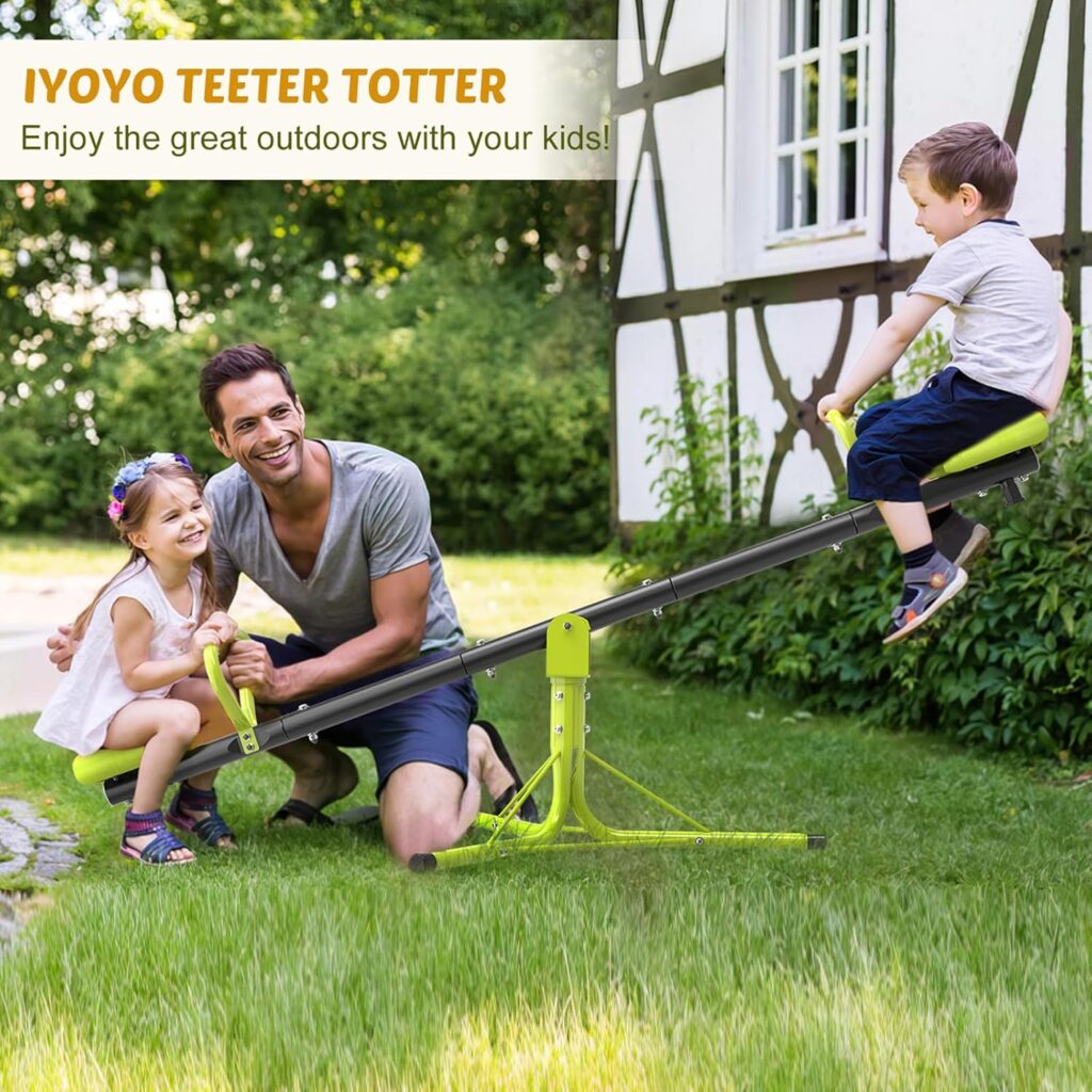 Teeter Totter Seesaw for Kids Outdoor for Ages 4-8 Toddler Seesaw Sit and Spin Teeter Totter Outside Outdoor Toys Swiveling 360 Degrees Rotating for Children Age 3 4 5 6 7 8 (Light Green)