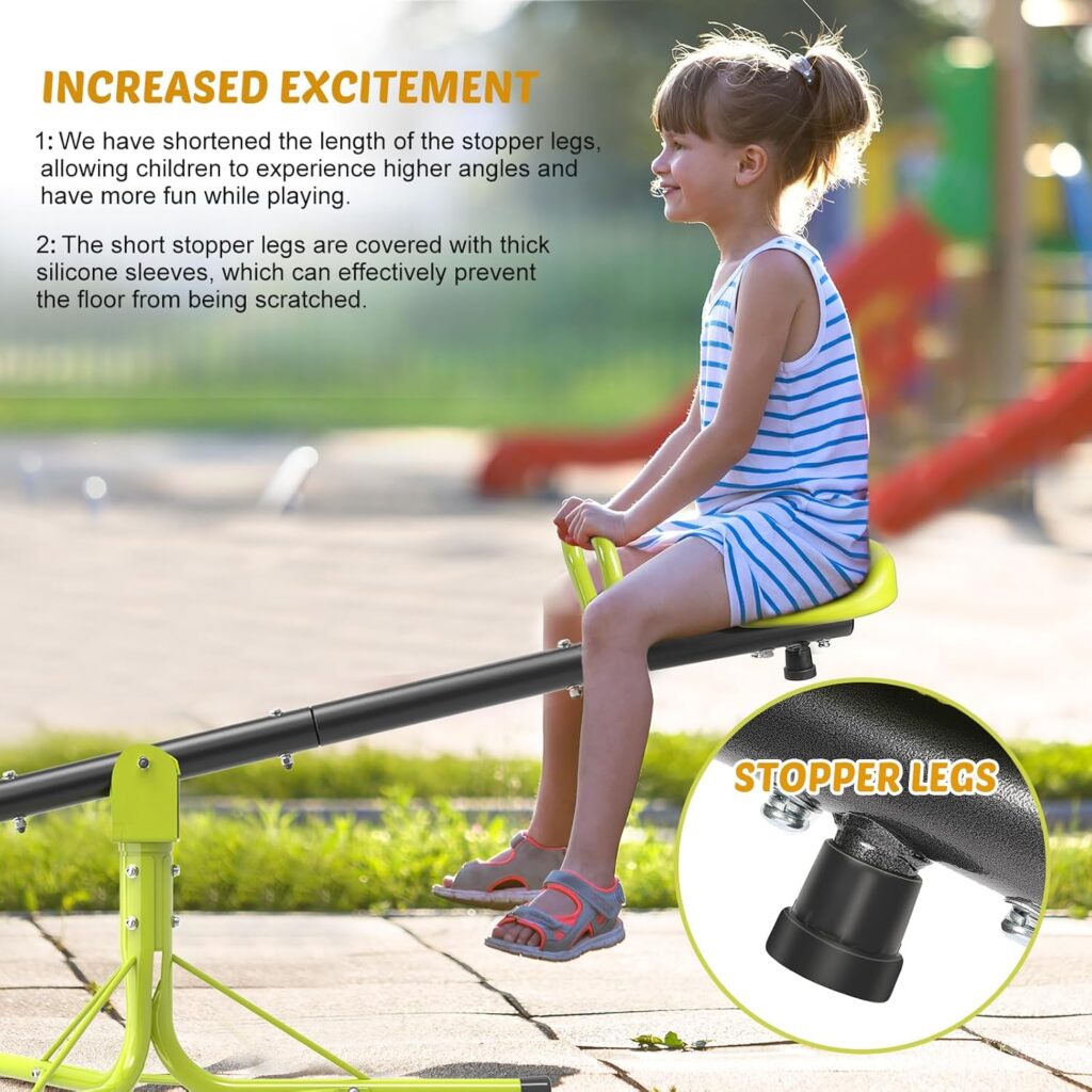 Teeter Totter Seesaw for Kids Outdoor for Ages 4-8 Toddler Seesaw Sit and Spin Teeter Totter Outside Outdoor Toys Swiveling 360 Degrees Rotating for Children Age 3 4 5 6 7 8 (Light Green)