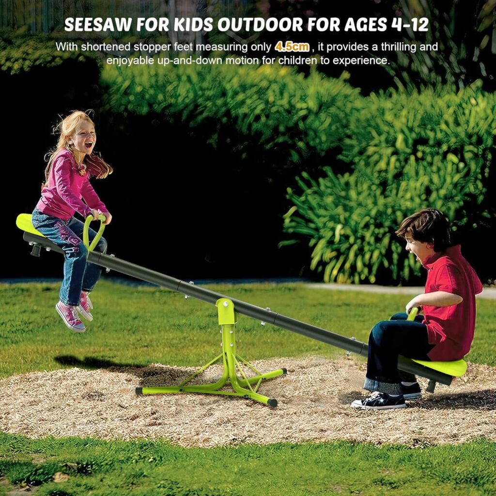 Teeter Totter Seesaw for Kids Outdoor for Ages 4-8 Toddler Seesaw Sit and Spin Teeter Totter Outside Outdoor Toys Swiveling 360 Degrees Rotating for Children Age 3 4 5 6 7 8 (Light Green)